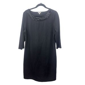 Talbots Women's Black Knee Length Dress 3/4 Sleeve Beaded Neckline Size L